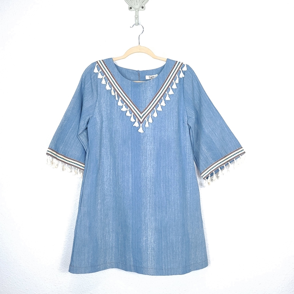 HAYDEN LA Boho Denim Chambray Tassels Mini Dress - Picture 2 of 16